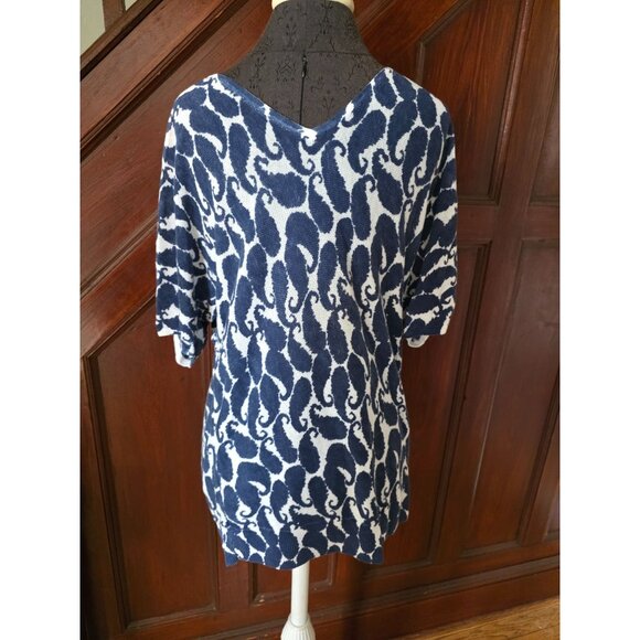 Talbots Womens Blue & White Paisley Print Linen Blend Top Size L - Picture 1 of 8
